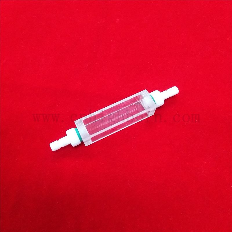 Badania laboratoryjne przezroczyste kwarcowe szklane kuweta precyzyjna komórka przepływowa dla środowiska z rurą łączącą