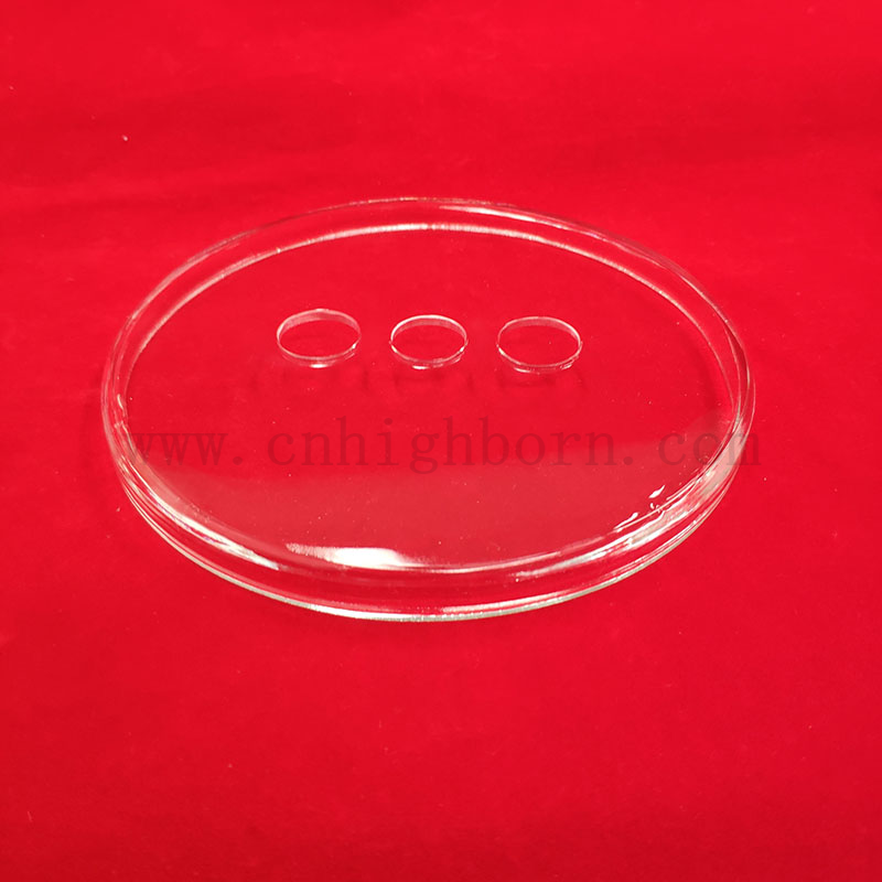 Laserowe wiercenie przezroczyste trzy otwory kwarcowe szklane dysk