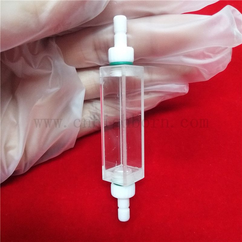 Badania laboratoryjne przezroczyste kwarcowe szklane kuweta precyzyjna komórka przepływowa dla środowiska z rurą łączącą