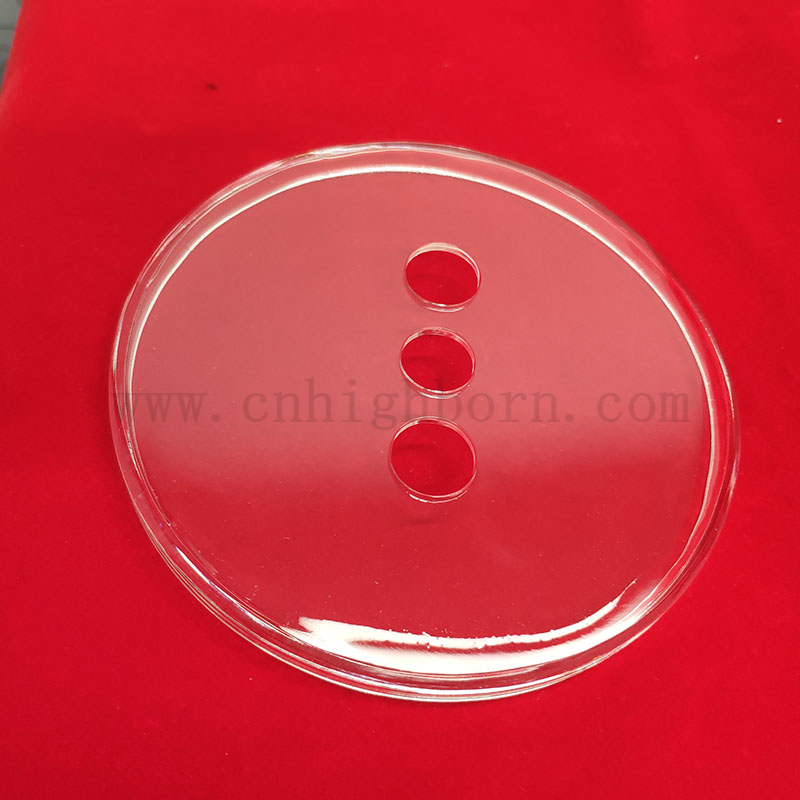Laserowe wiercenie przezroczyste trzy otwory kwarcowe szklane dysk
